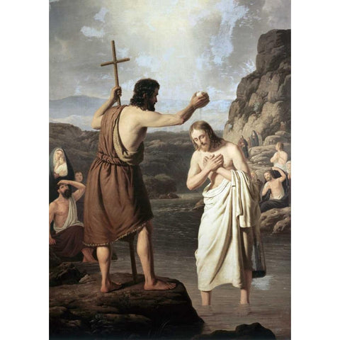 Baptism of Jesus Black Modern Wood Framed Art Print with Double Matting by Raadsig, Johan Peter