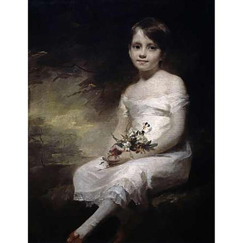 Young Girl With Flowers Black Modern Wood Framed Art Print with Double Matting by Raeburn, Henry