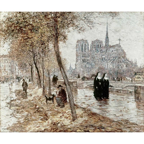 Notre Dame De Paris White Modern Wood Framed Art Print by Raffaelli, Jean-Francois