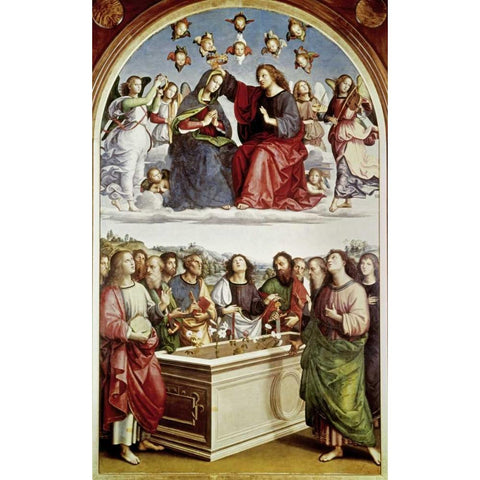 Coronation of The Virgin Black Modern Wood Framed Art Print with Double Matting by Raphael