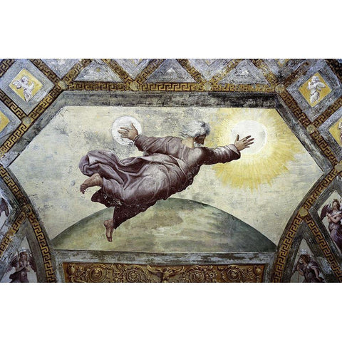 Creation of The Sun and Moon Black Modern Wood Framed Art Print with Double Matting by Raphael