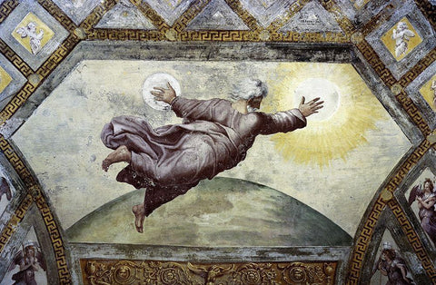 Creation of The Sun and Moon Black Ornate Wood Framed Art Print with Double Matting by Raphael