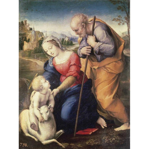 Holy Family With The Lamb White Modern Wood Framed Art Print by Raphael