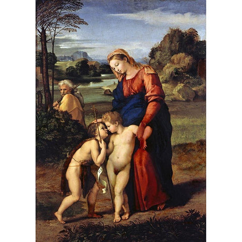 Madonna del Passeggio Black Modern Wood Framed Art Print with Double Matting by Raphael