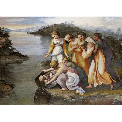 Moses Found In The Bulrushes Black Modern Wood Framed Art Print by Raphael
