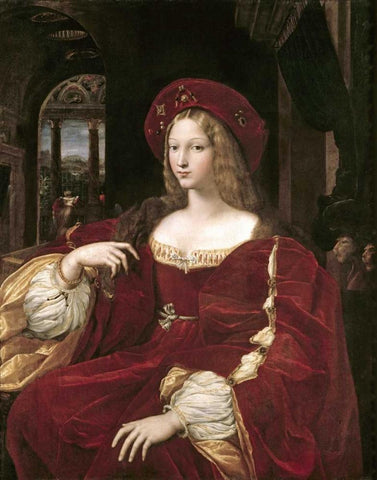 Portrait of Joanna of Aragon Black Ornate Wood Framed Art Print with Double Matting by Raphael