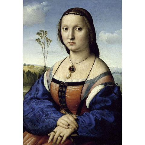 Portrait of Maddalena Strozzi Doni Black Modern Wood Framed Art Print with Double Matting by Raphael