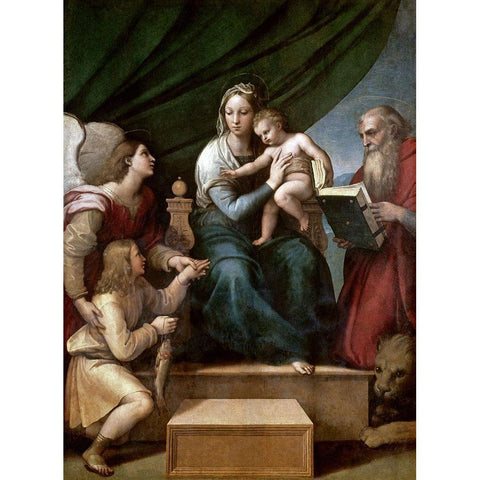 Virgin of The Fish White Modern Wood Framed Art Print by Raphael