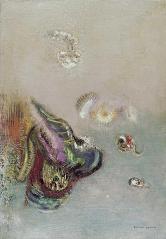 Abstract Scene White Modern Wood Framed Art Print with Double Matting by Redon, Odilion