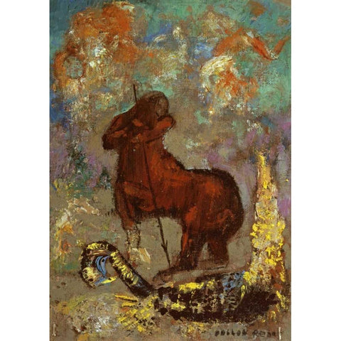 Centaur and Dragon Gold Ornate Wood Framed Art Print with Double Matting by Redon, Odilion