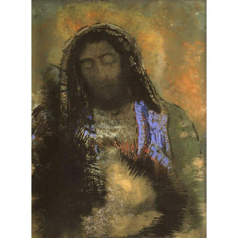Christ of the Sacred Heart Black Modern Wood Framed Art Print with Double Matting by Redon, Odilion