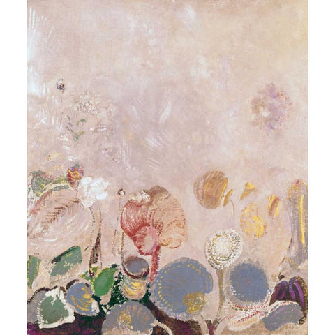 Flower Field Black Modern Wood Framed Art Print by Redon, Odilion