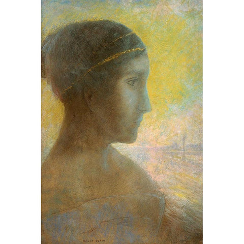 Head of a Young Woman in Profile White Modern Wood Framed Art Print by Redon, Odilon