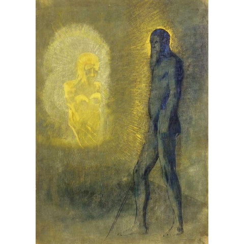 LApparition Black Modern Wood Framed Art Print with Double Matting by Redon, Odilion
