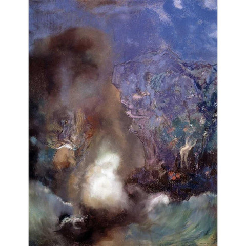Roger and Angelica Black Modern Wood Framed Art Print by Redon, Odilion