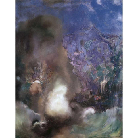 Roger and Angelica Black Modern Wood Framed Art Print with Double Matting by Redon, Odilion