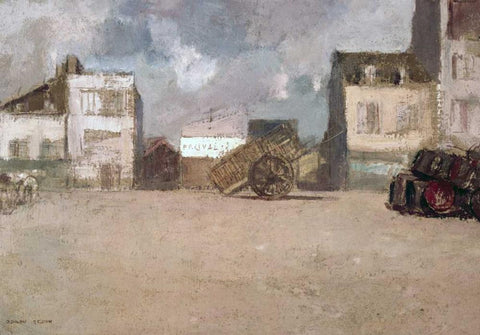 Street Scene White Modern Wood Framed Art Print with Double Matting by Redon, Odilion