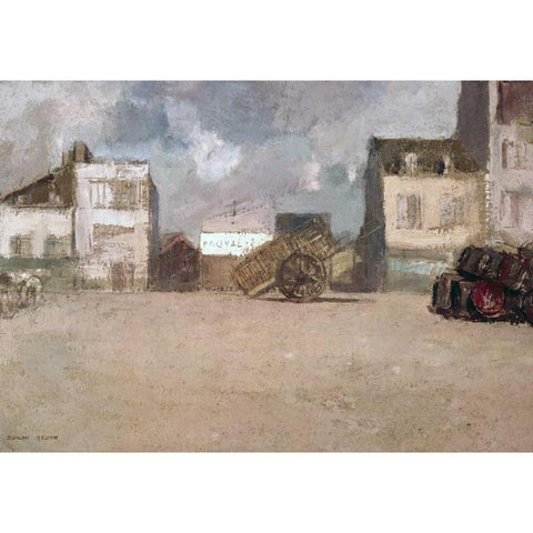 Street Scene White Modern Wood Framed Art Print by Redon, Odilion