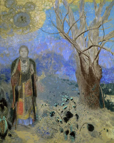 The Buddha Black Ornate Wood Framed Art Print with Double Matting by Redon, Odilion