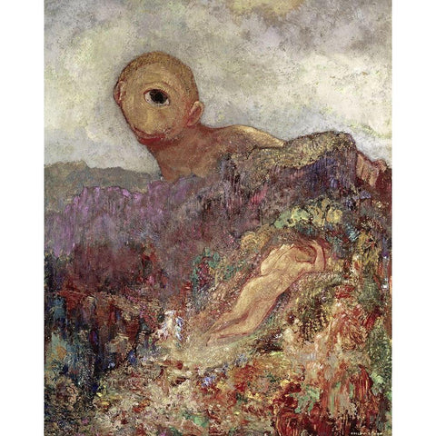 The Cyclops White Modern Wood Framed Art Print by Redon, Odilon