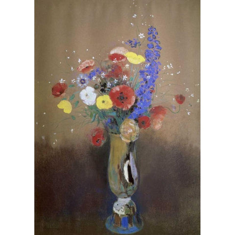 Vase of Flowers from a Field Black Modern Wood Framed Art Print with Double Matting by Redon, Odilion