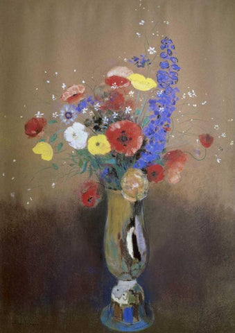 Vase of Flowers from a Field White Modern Wood Framed Art Print with Double Matting by Redon, Odilion