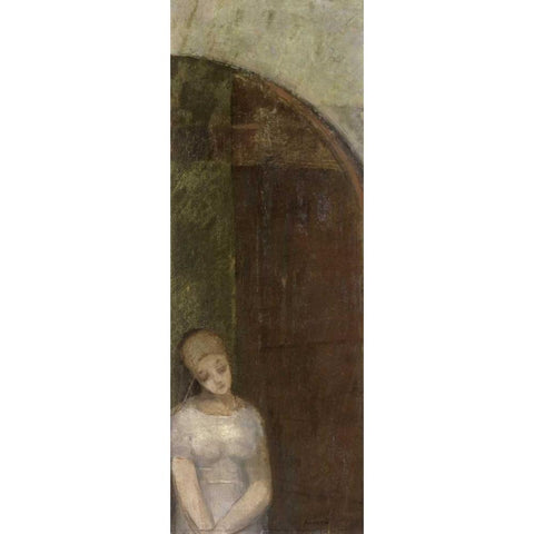 Young Woman Under an Arch Black Modern Wood Framed Art Print by Redon, Odilion