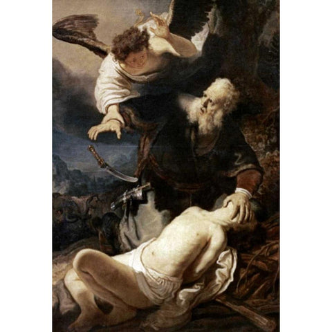 Abraham and Isaac White Modern Wood Framed Art Print by Van Rijn, Rembrandt