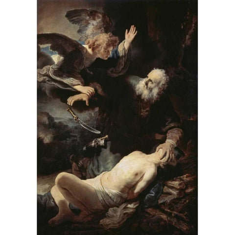 Abrahams Sacrifice Black Modern Wood Framed Art Print by Van Rijn, Rembrandt