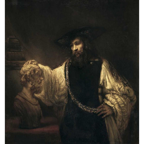 Aristotle With a Bust of Homer White Modern Wood Framed Art Print by Van Rijn, Rembrandt