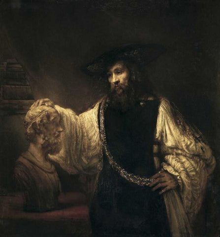 Aristotle With a Bust of Homer Black Ornate Wood Framed Art Print with Double Matting by Van Rijn, Rembrandt