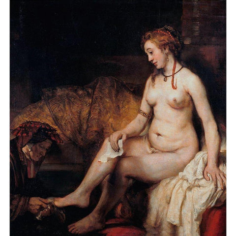 Bathsheba at Her Bath Black Modern Wood Framed Art Print with Double Matting by Rembrandt Van Rijn,