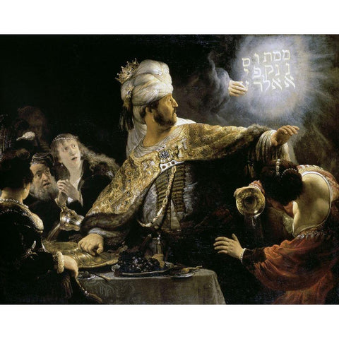 Belshazzars Feast Black Modern Wood Framed Art Print with Double Matting by Rembrandt Van Rijn,