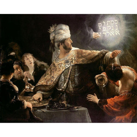 Belshazzars Feast Black Modern Wood Framed Art Print by Rembrandt Van Rijn,
