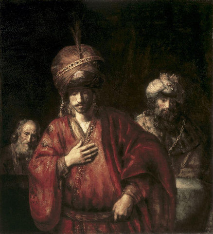 David and Uriah Black Ornate Wood Framed Art Print with Double Matting by Rembrandt Van Rijn,