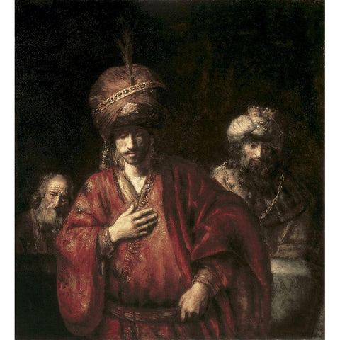 David and Uriah Black Modern Wood Framed Art Print by Rembrandt Van Rijn,