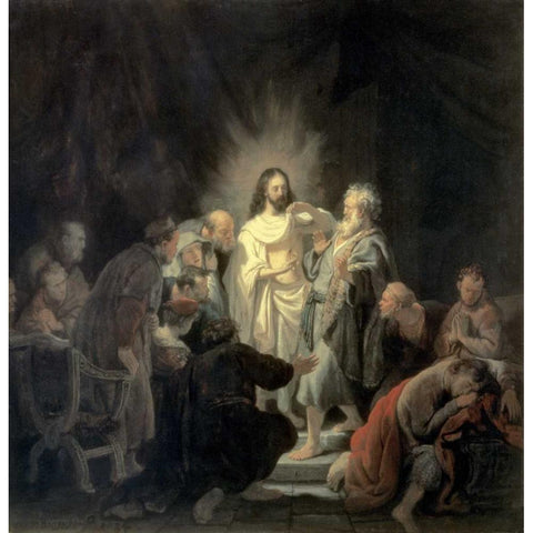 Disbelief of Apostle Thomas Black Modern Wood Framed Art Print with Double Matting by Van Rijn, Rembrandt