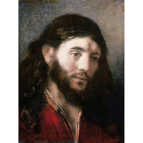 Head of Christ White Modern Wood Framed Art Print by Rembrandt Van Rijn,