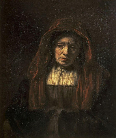 Portrait of An Old Woman Black Ornate Wood Framed Art Print with Double Matting by Rembrandt Van Rijn,