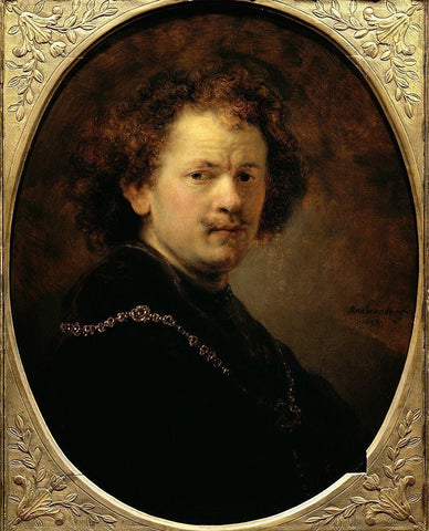 Self Portrait Bareheaded Black Ornate Wood Framed Art Print with Double Matting by Rembrandt Van Rijn,