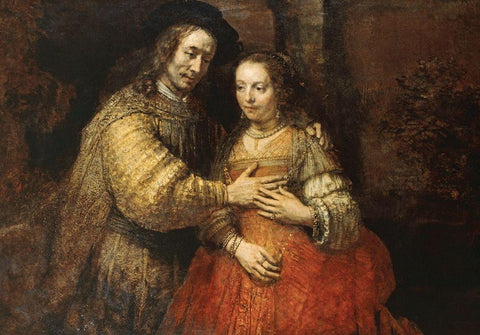 The Jewish Bride White Modern Wood Framed Art Print with Double Matting by Rembrandt Van Rijn,
