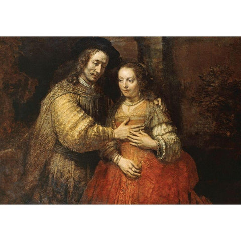 The Jewish Bride Gold Ornate Wood Framed Art Print with Double Matting by Rembrandt Van Rijn,