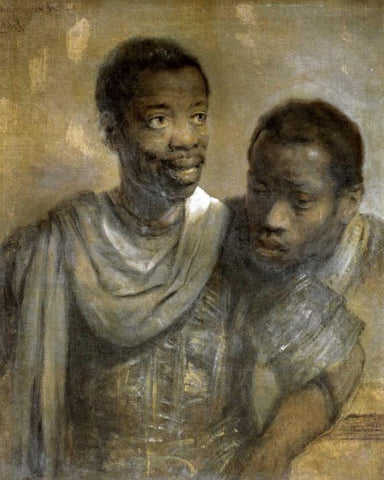 Two Black Men Black Ornate Wood Framed Art Print with Double Matting by Van Rijn, Rembrandt