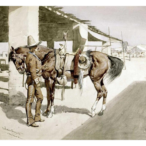 A Rural Guard - Mexico Black Modern Wood Framed Art Print with Double Matting by Remington, Frederic