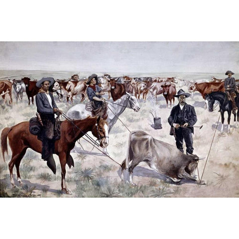 Branding a Steer Black Modern Wood Framed Art Print by Remington, Frederic