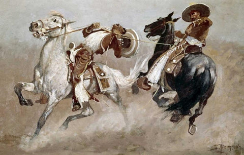 Cowboy Fun In Old Mexico Black Ornate Wood Framed Art Print with Double Matting by Remington, Frederic