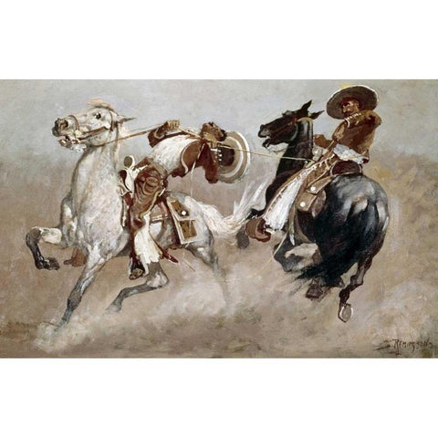 Cowboy Fun In Old Mexico Black Modern Wood Framed Art Print by Remington, Frederic