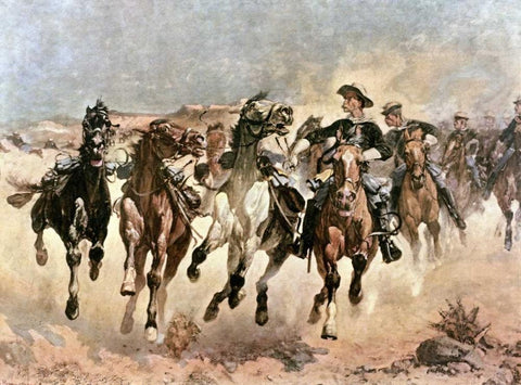 Dismounted: The 4th Troopers Moving White Modern Wood Framed Art Print with Double Matting by Remington, Frederic