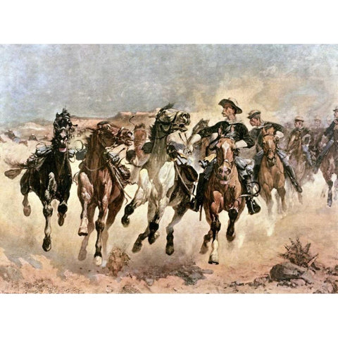Dismounted: The 4th Troopers Moving Black Modern Wood Framed Art Print by Remington, Frederic