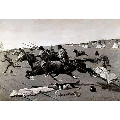 Indian Village Routed, Geronimo Fleeing From Camp Black Modern Wood Framed Art Print by Remington, Frederic